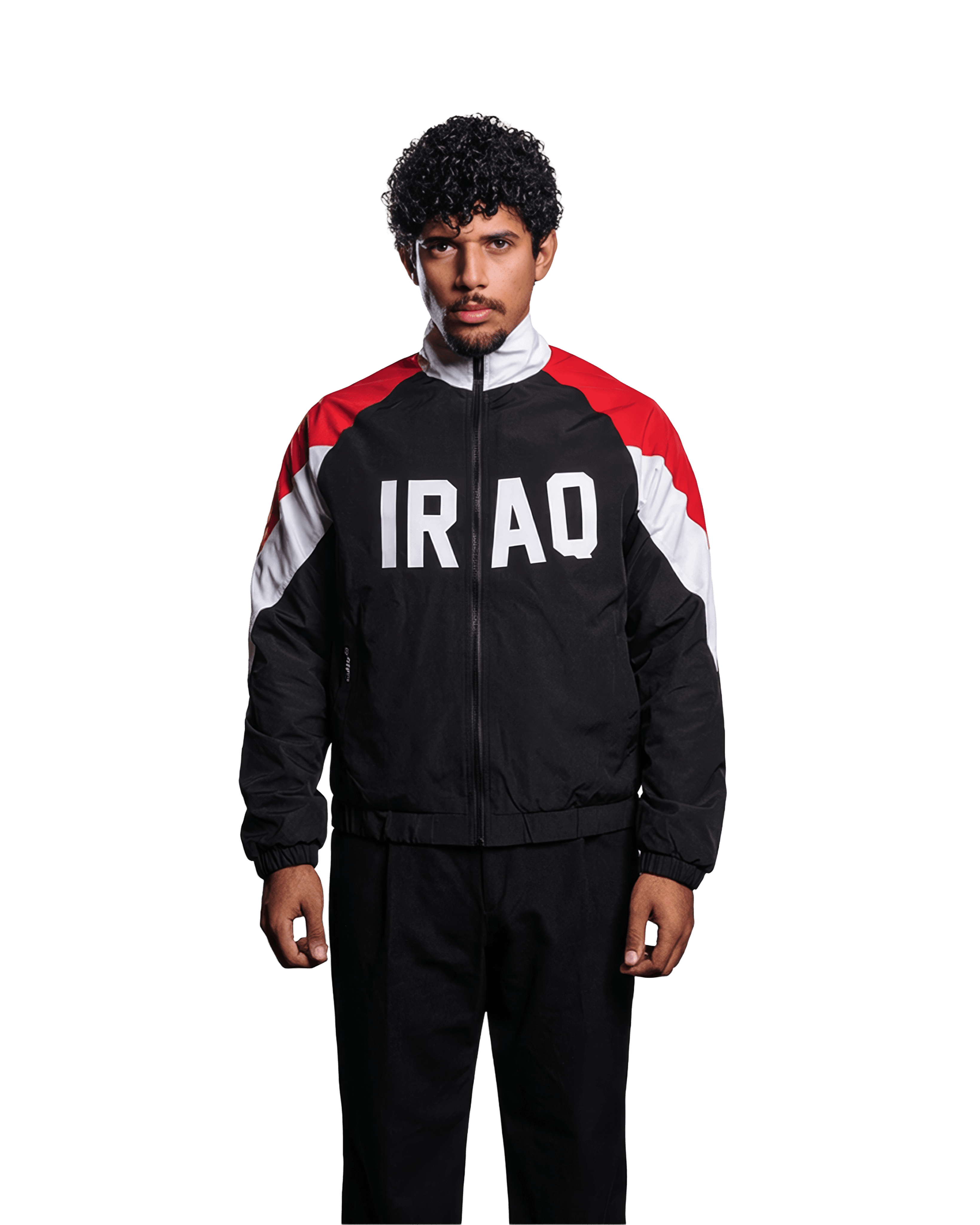 Iraq track jacket, Iraq 90s jacket, Iraq retro jacket Iraq national team jacket, Iraq football jacket, Iraq training jacket vintage Iraq jacket, Iraq 1990s football shirt reissue raglan track jacket, retro raglan jacket, colour block track jacket black and red track jacket, flag colours jacket