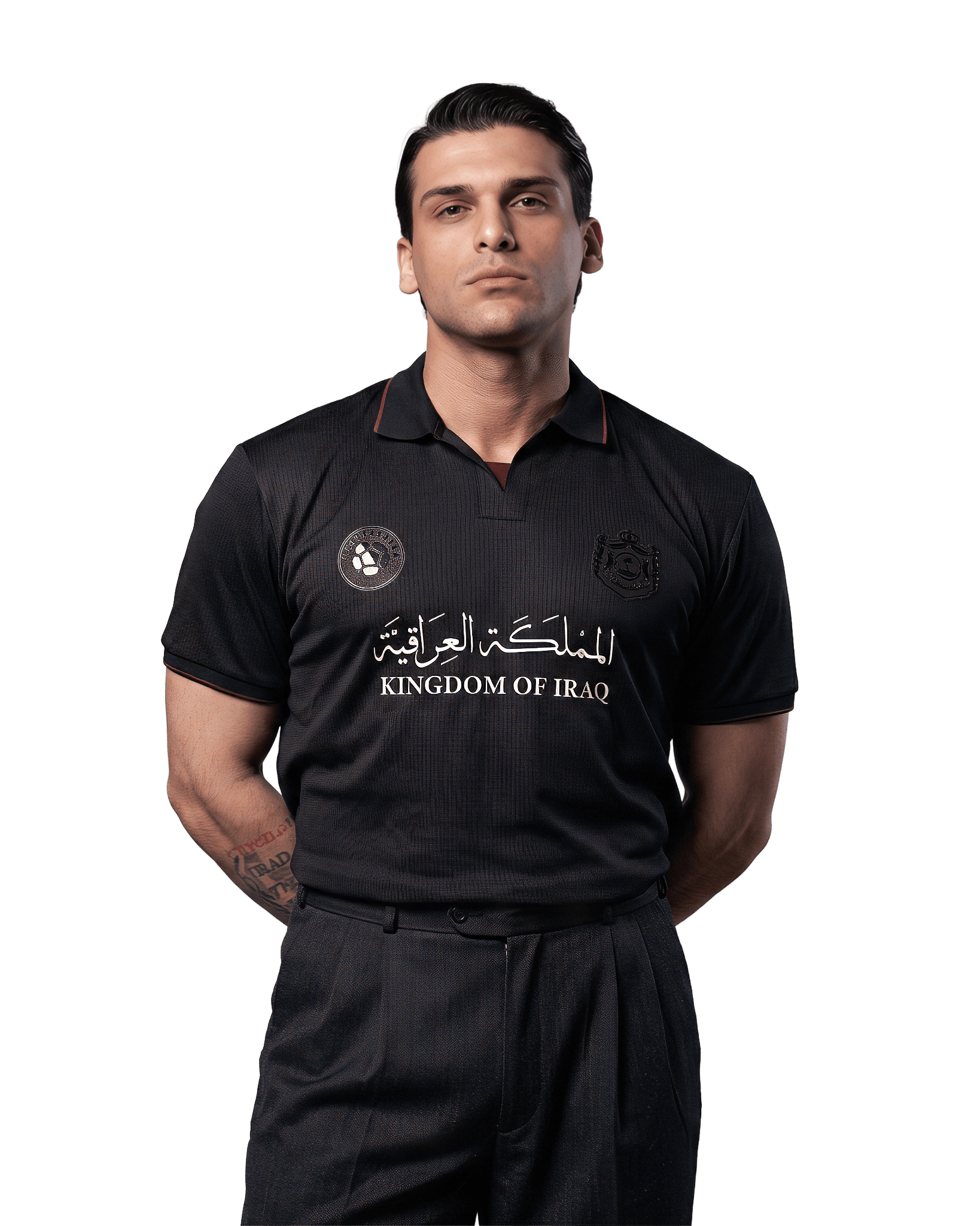 Iraq jersey, Iraq football shirt, Iraqi national team jersey Iraq retro jersey, vintage Iraq football shirt, Iraq classic kit black Iraq jersey, Kingdom of Iraq shirt, Iraq 1958 jersey polo collar football jersey, V-neck retro football shirt